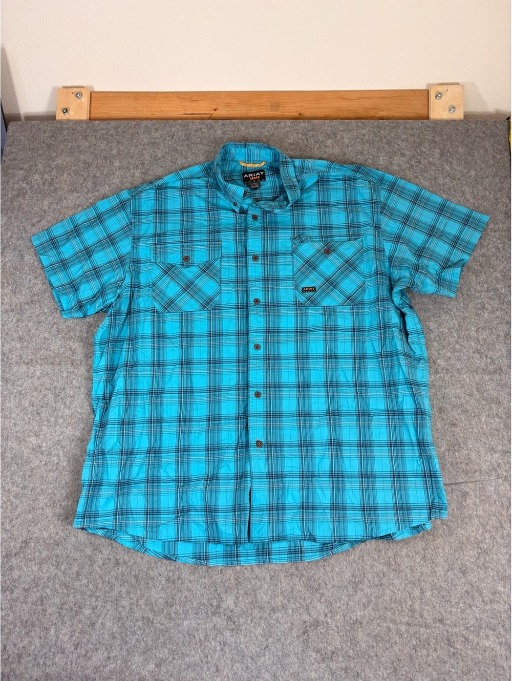 Ariat Rebar blue plaid short sleeve shirt mens size 2XL